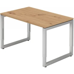 REGO 12 S | Schreibtisch 120 x 80 höhenverstellbar Asteiche/Silber
