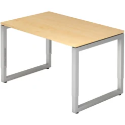 REGO 12 S | Schreibtisch 120 x 80 höhenverstellbar Ahorn/Silber