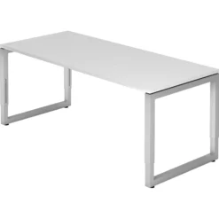 REGO 19 S | Schreibtisch 180 x 80 höhenverstellbar Weiß/Silber