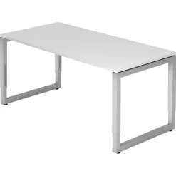 REGO 16 S | Schreibtisch 160 x 80 höhenverstellbar Weiß/Silber
