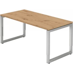 REGO 16 S | Schreibtisch 160 x 80 höhenverstellbar Asteiche/Silber