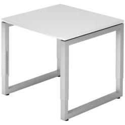REGO 8 S | Schreibtisch 80 x 80 höhenverstellbar Weiß/Silber