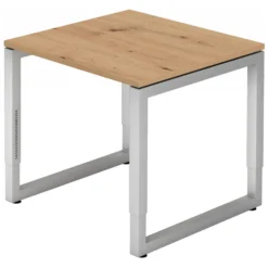 REGO 8 S | Schreibtisch 80 x 80 höhenverstellbar Asteiche/Silber