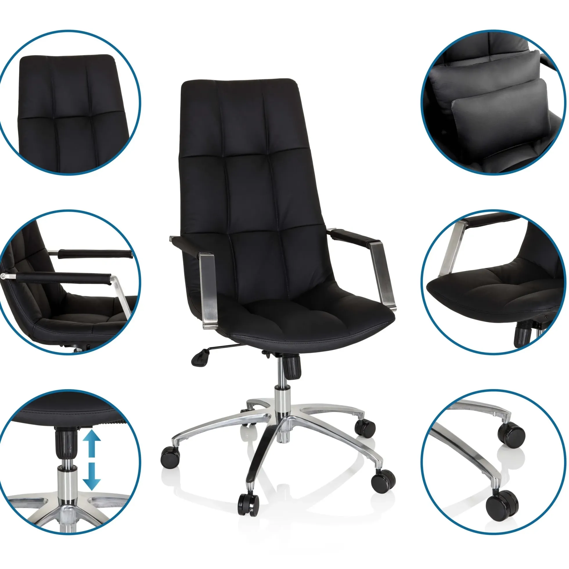 SARANTO PRO | Leder - Home Office Chefsessel Schwarz