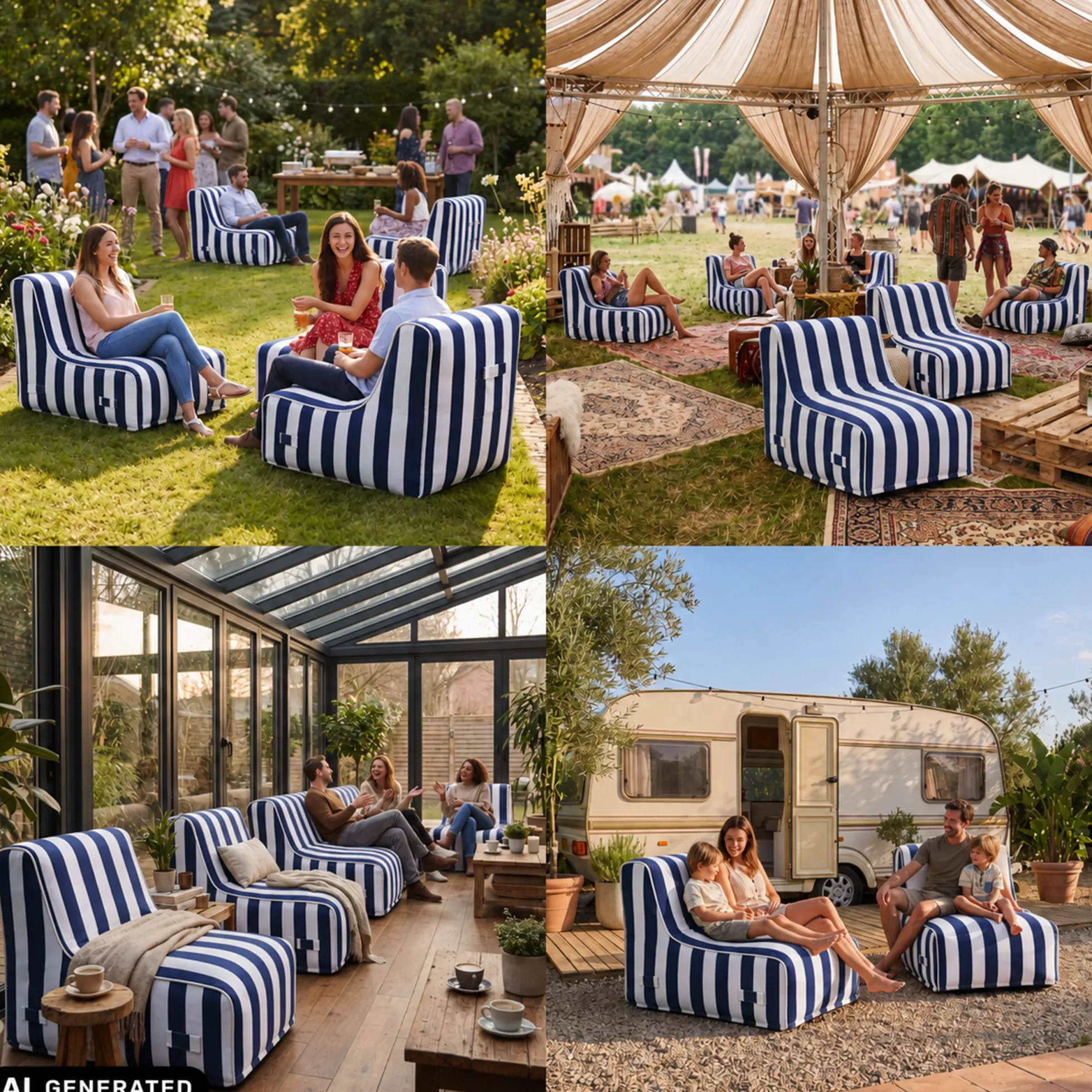 Sitzolo Air - Luftsofa Blau/Weiß