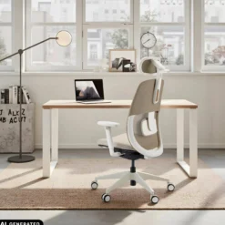 Skandis Pro | mit Kopfstütze | Rahmen: Weiß - Profi Bürostuhl Beige