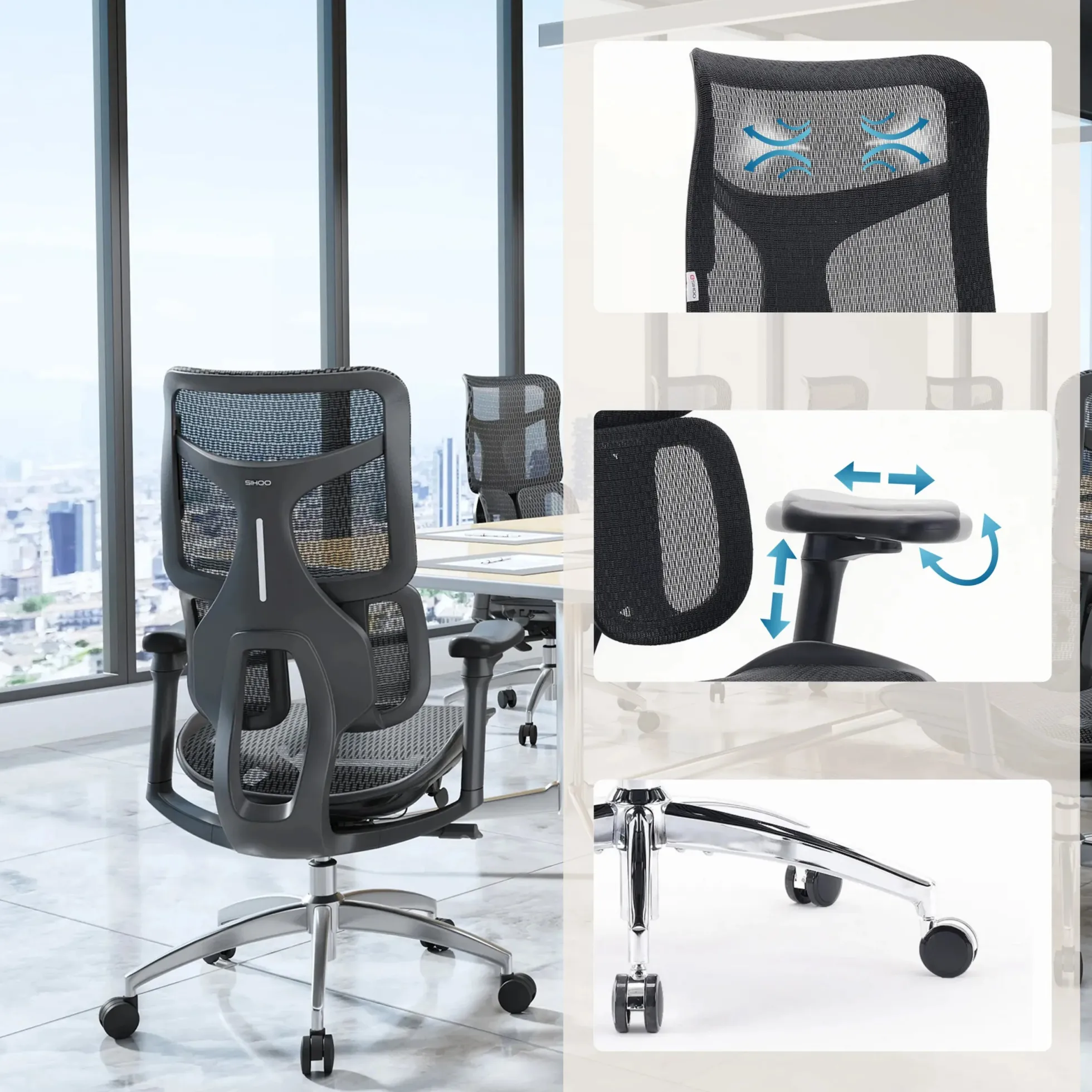 S100-M301 | Sihoo - Profi Bürostuhl Schwarz