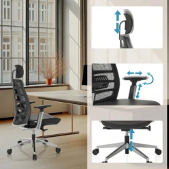 SPINIO ELITE L | Leder/Netz - High End Bürostuhl Schwarz