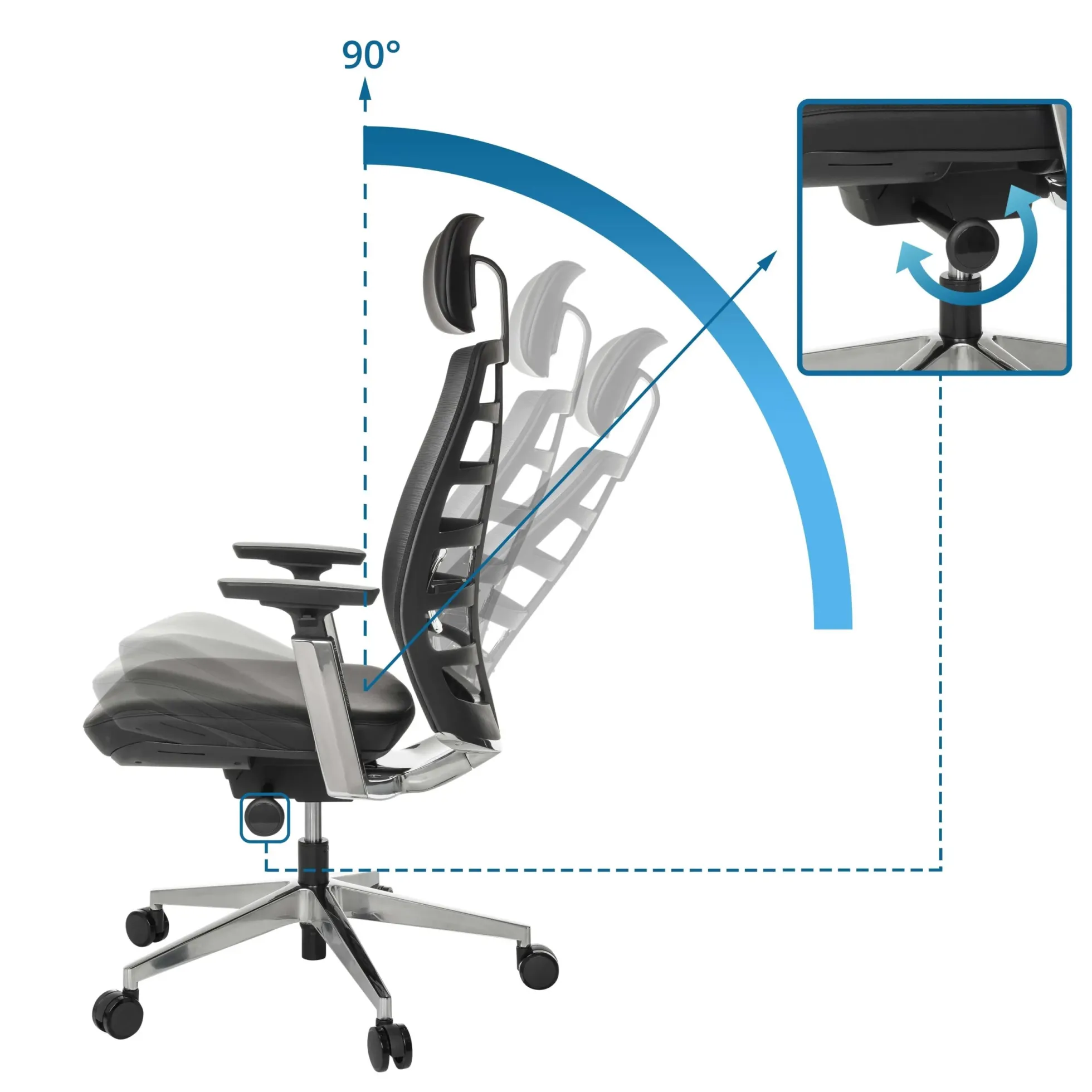 SPINIO ELITE L | Leder/Netz - High End Bürostuhl Schwarz