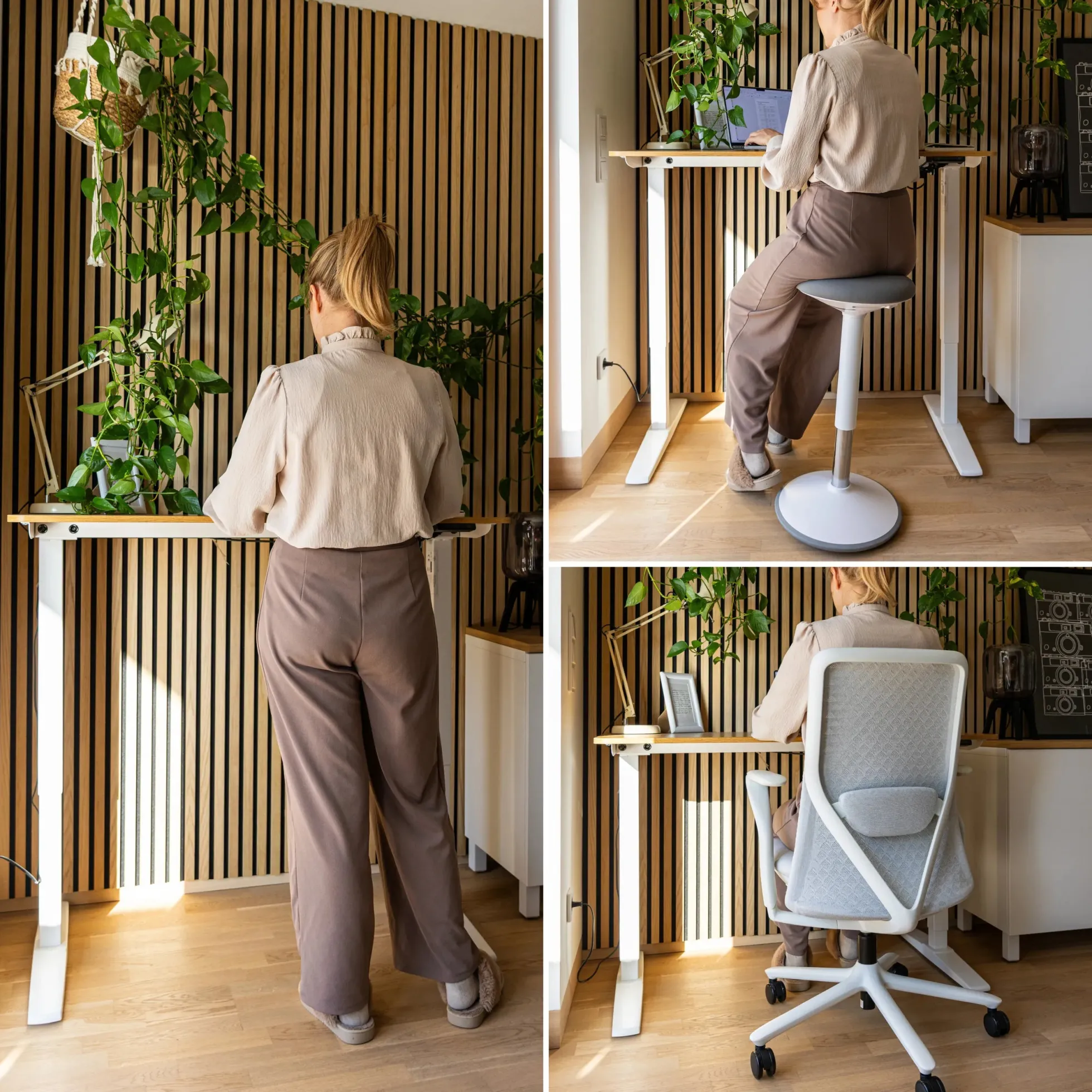 STAND BASIC - Elektrisch höhenverstellbarer Schreibtisch 120 x 60 Weiß/Eiche