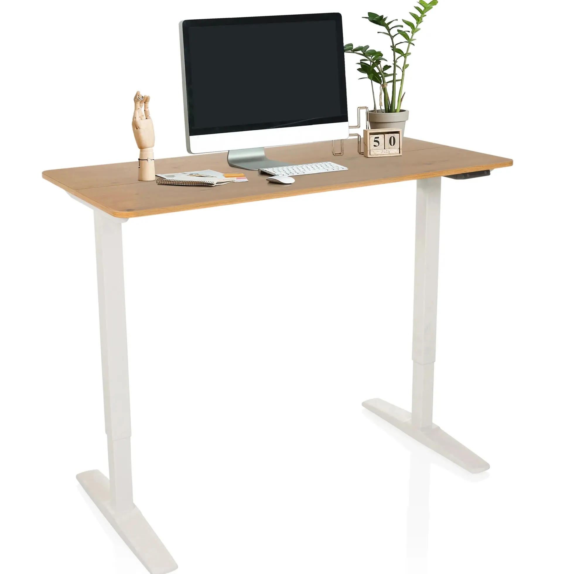 STAND BASIC - Elektrisch höhenverstellbarer Schreibtisch 120 x 60 Weiß/Eiche