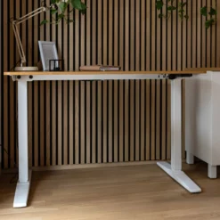 STAND BASIC - Elektrisch höhenverstellbarer Schreibtisch 120 x 60 Weiß/Eiche