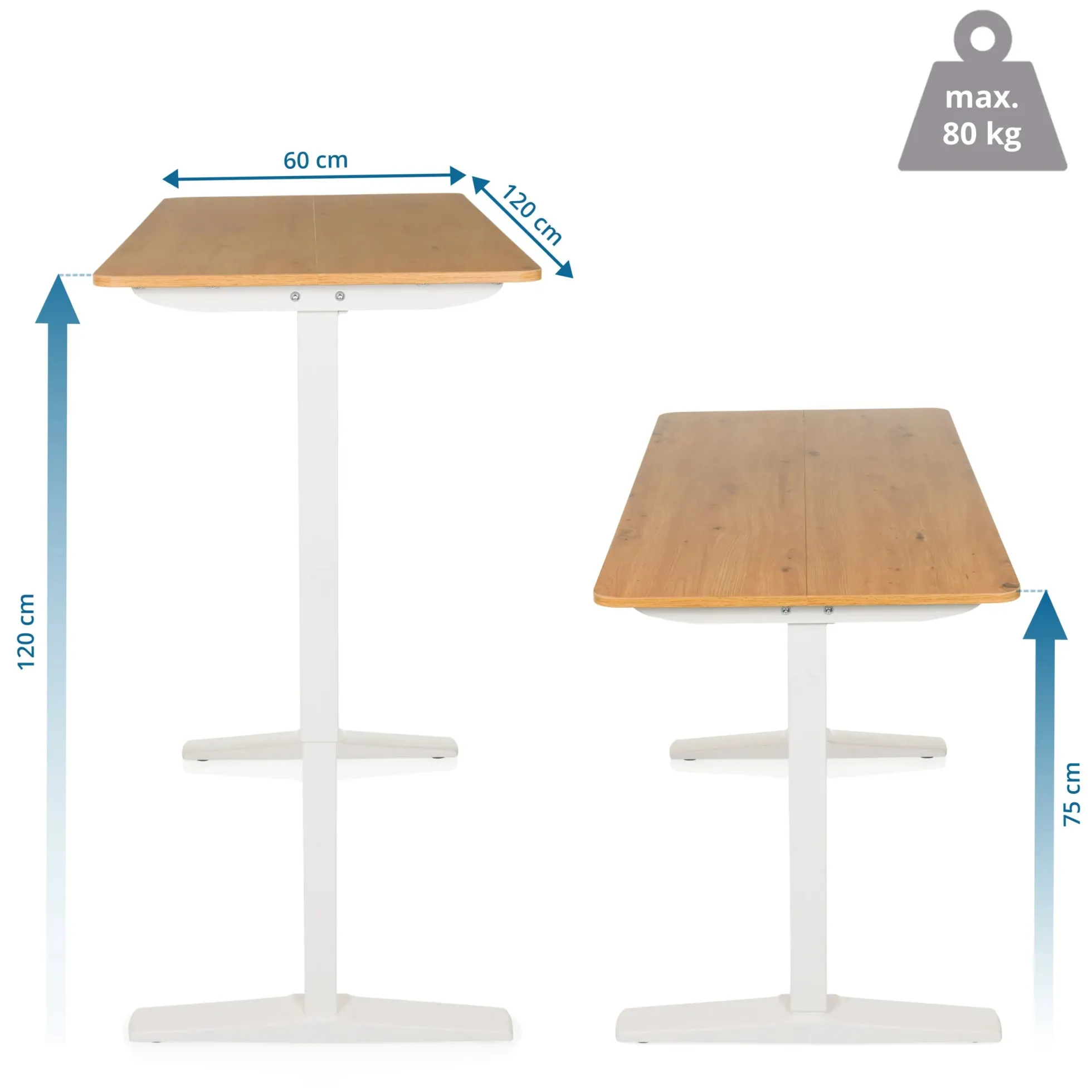 STAND BASIC - Elektrisch höhenverstellbarer Schreibtisch 120 x 60 Weiß/Eiche