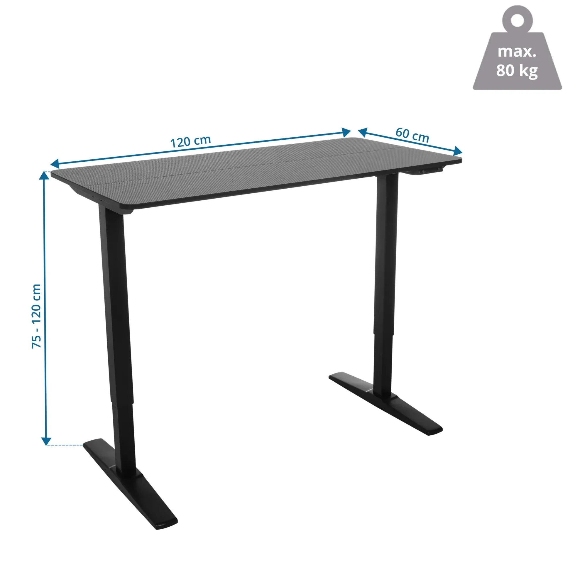 STAND CARBON - Elektrisch höhenverstellbarer Schreibtisch 120 x 60 Schwarz