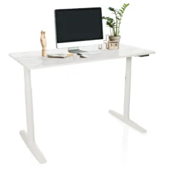 STAND PRO - Elektrisch höhenverstellbarer Schreibtisch 140 x 70 Weiß/Marmor