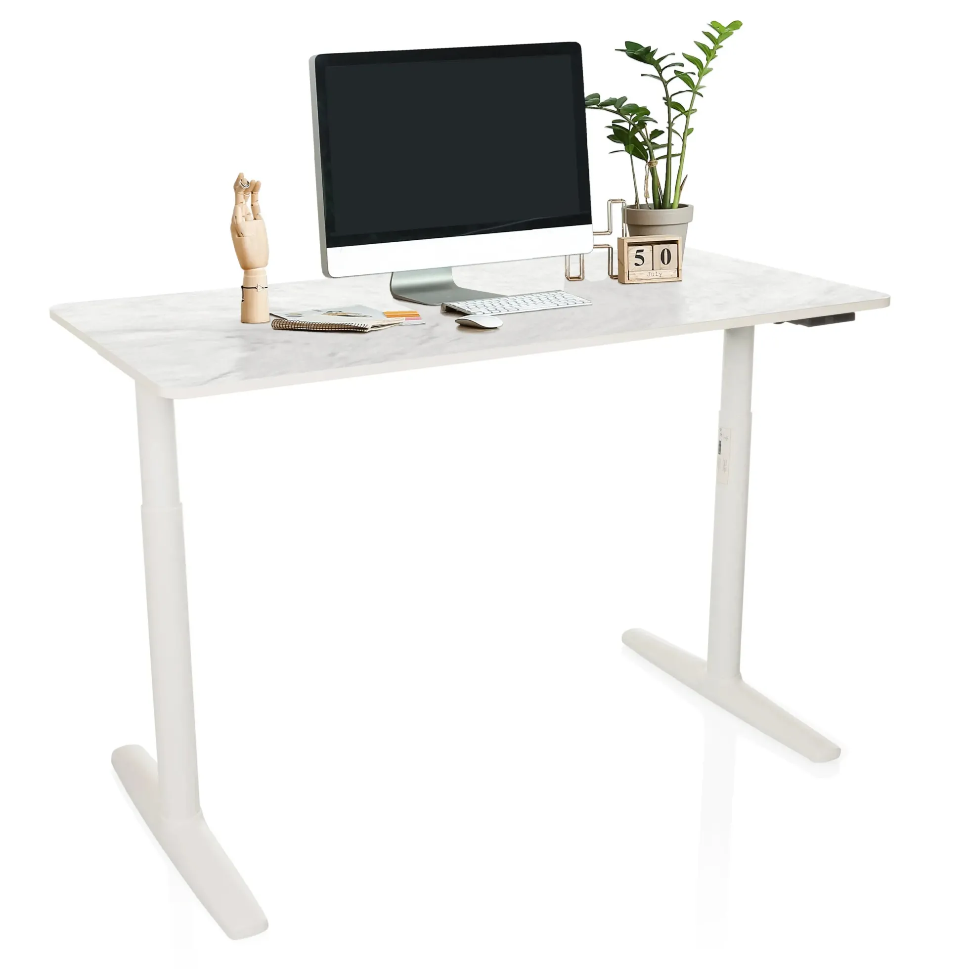 STAND PRO - Elektrisch höhenverstellbarer Schreibtisch 140 x 70 Weiß/Marmor