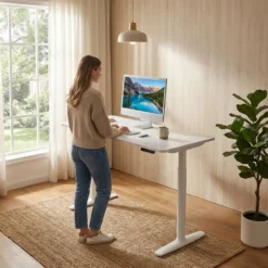 STAND PRO - Elektrisch höhenverstellbarer Schreibtisch 140 x 70 Weiß/Marmor