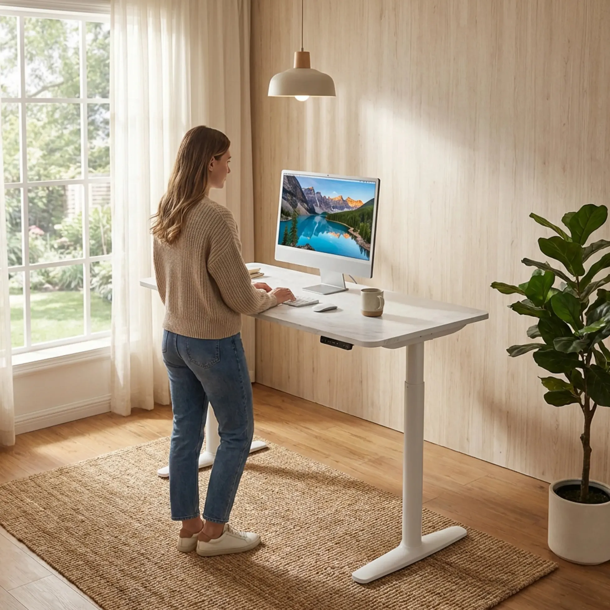 STAND PRO - Elektrisch höhenverstellbarer Schreibtisch 140 x 70 Weiß/Marmor
