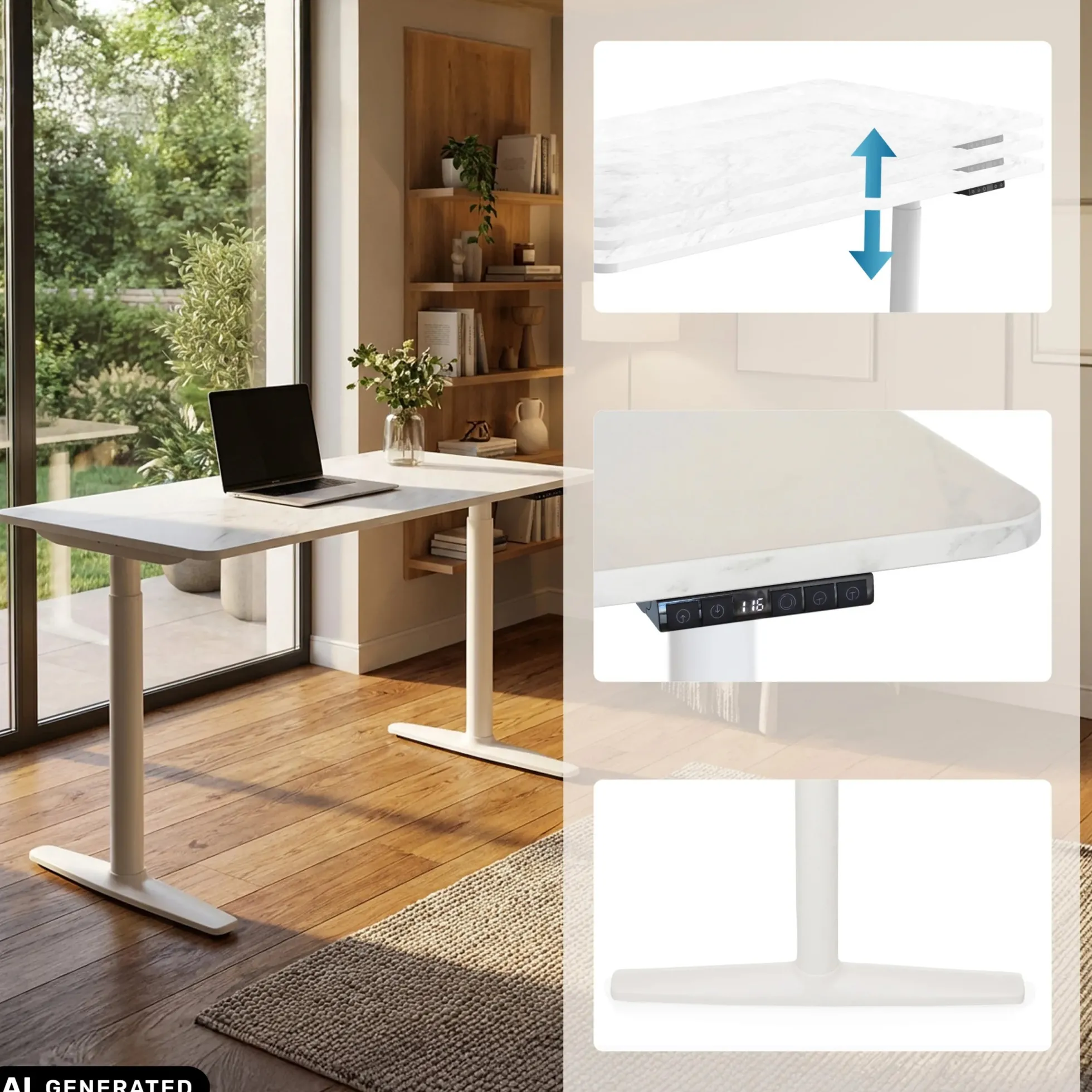 STAND PRO - Elektrisch höhenverstellbarer Schreibtisch 140 x 70 Weiß/Marmor