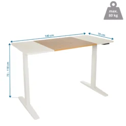 STAND T3 - Elektrisch höhenverstellbarer Schreibtisch 140 x 70 Weiß/Eiche