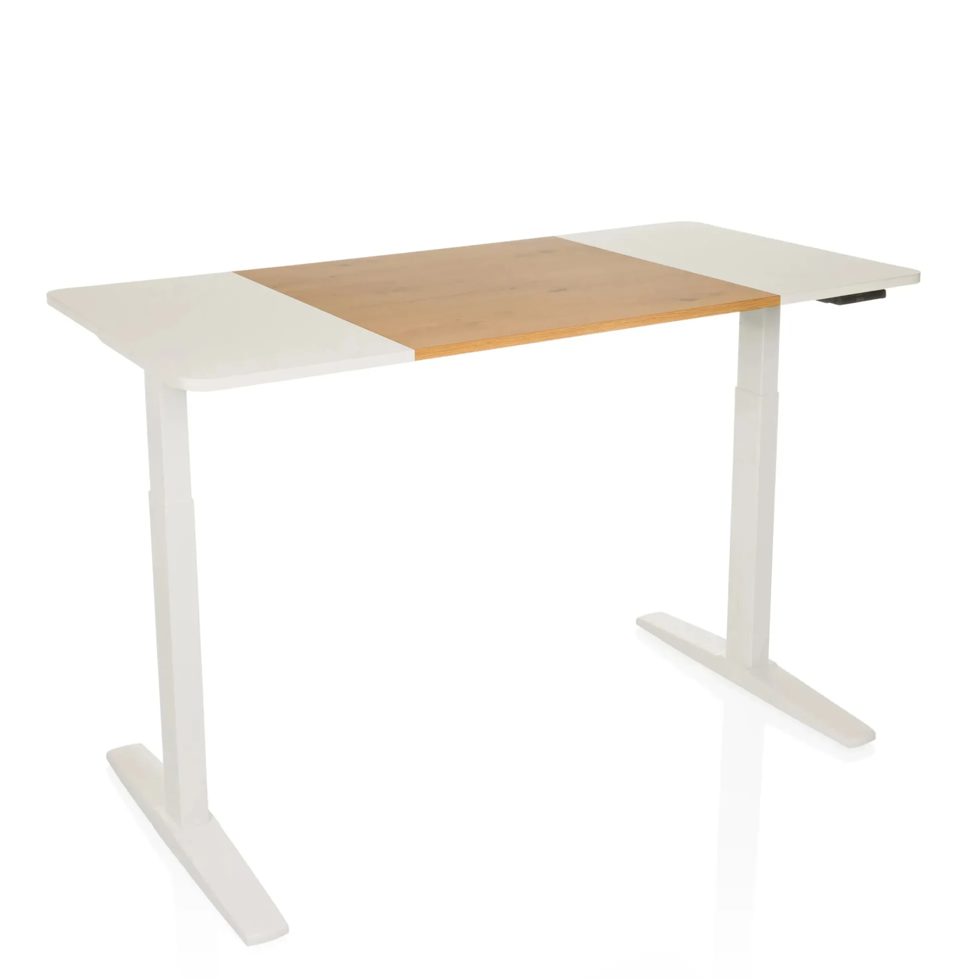 STAND T3 - Elektrisch höhenverstellbarer Schreibtisch 140 x 70 Weiß/Eiche