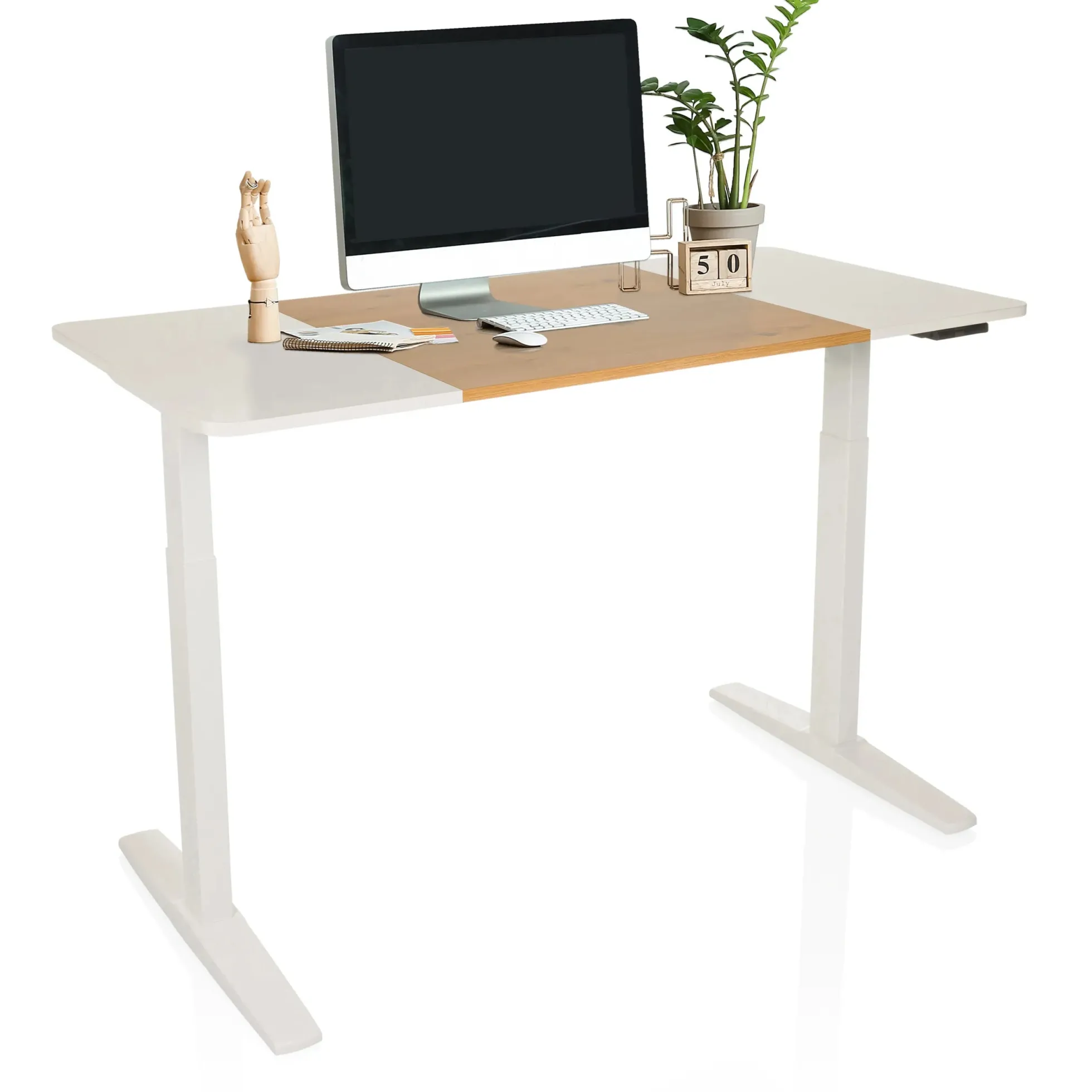 STAND T3 - Elektrisch höhenverstellbarer Schreibtisch 140 x 70 Weiß/Eiche