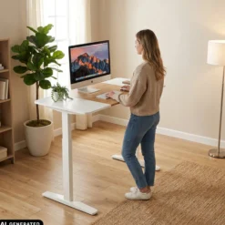 STAND T3 - Elektrisch höhenverstellbarer Schreibtisch 140 x 70 Weiß/Eiche