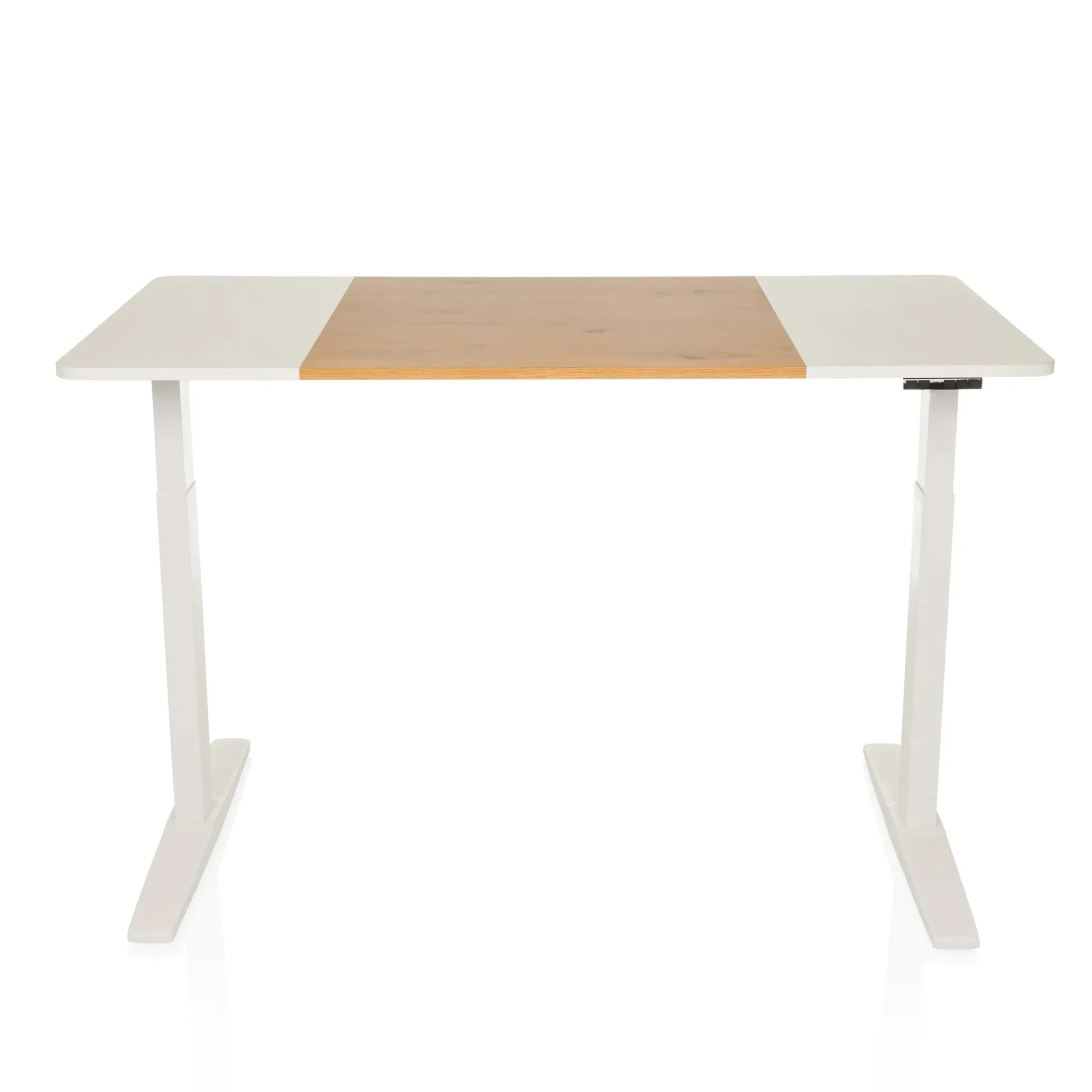 STAND T3 - Elektrisch höhenverstellbarer Schreibtisch 140 x 70 Weiß/Eiche