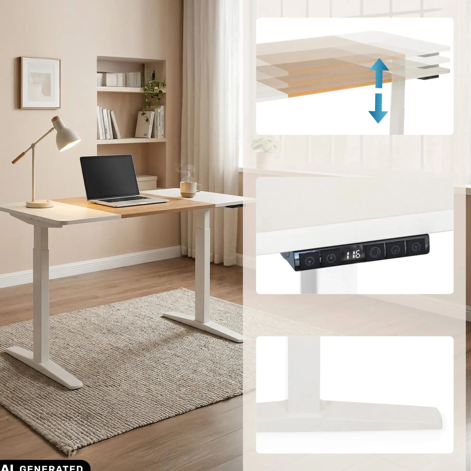 STAND T3 - Elektrisch höhenverstellbarer Schreibtisch 140 x 70 Weiß/Eiche