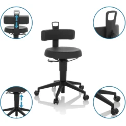 TOP WORK FLEX PU | Kunstleder - Drehhocker Schwarz