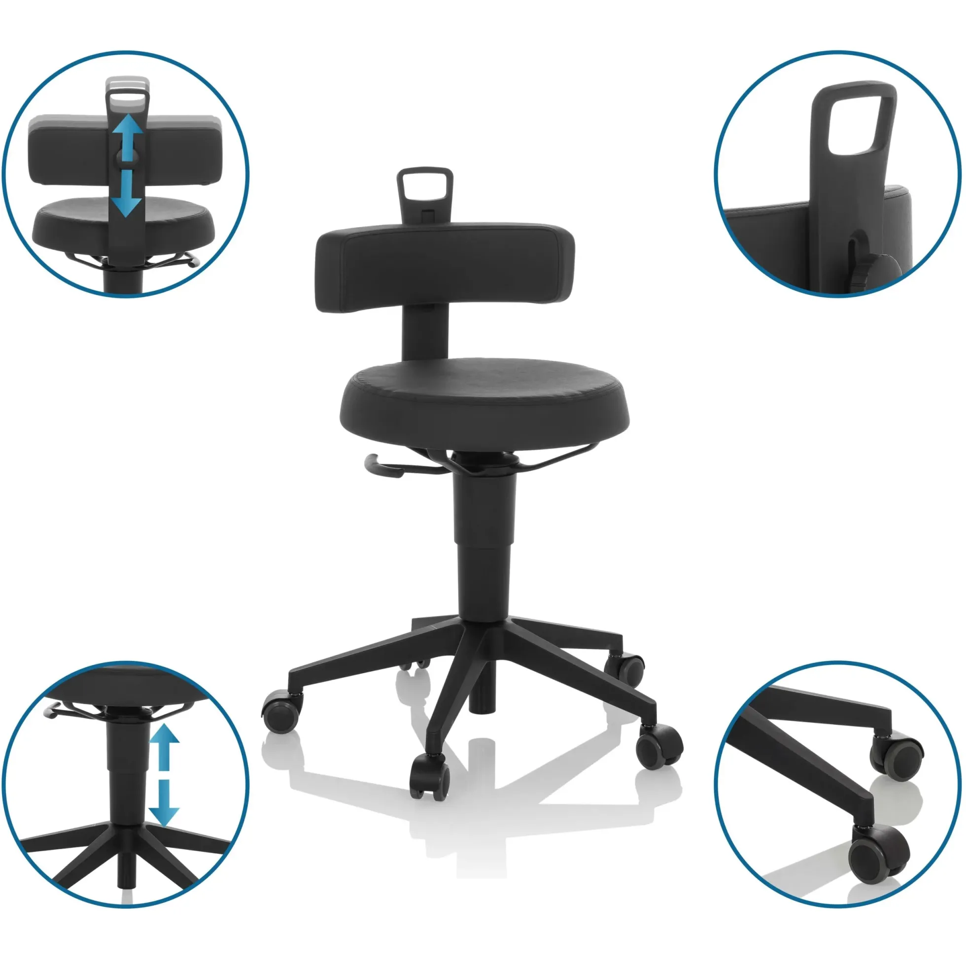 TOP WORK FLEX PU | Kunstleder - Drehhocker Schwarz