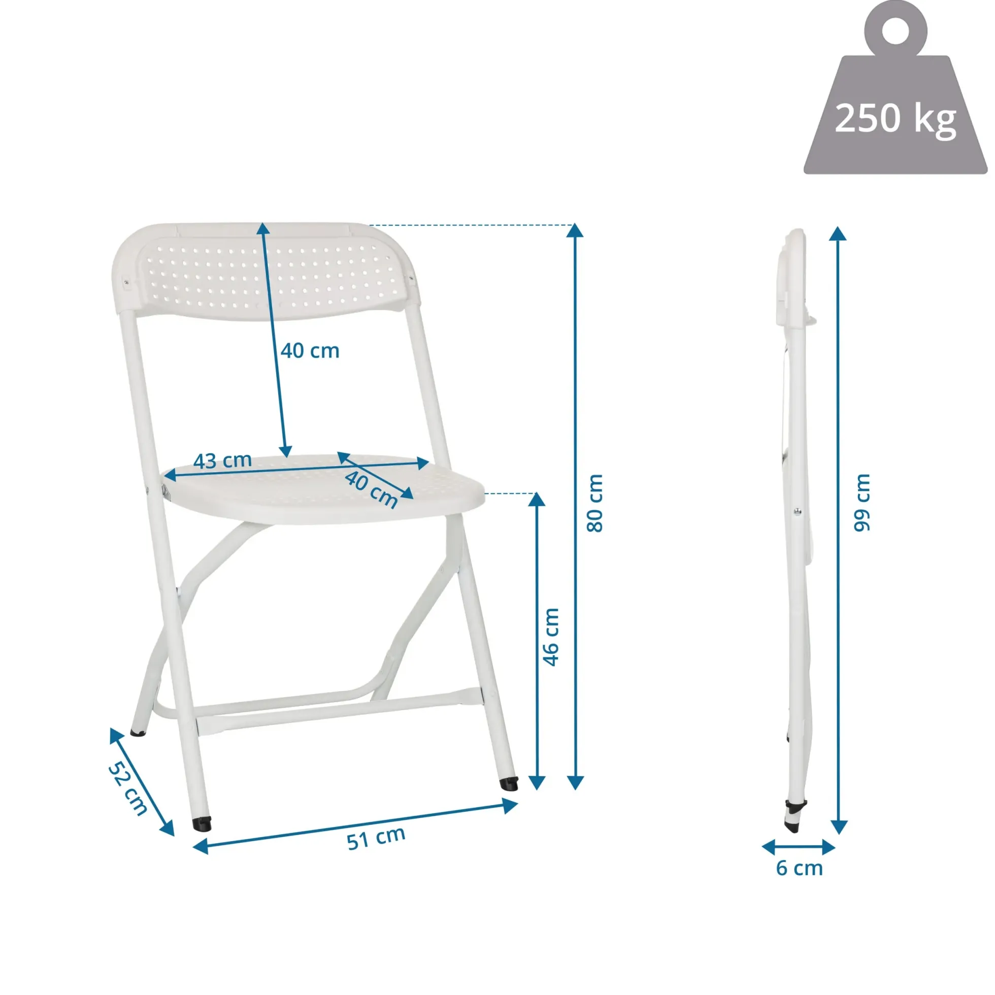 TUDELA XXL PRO W | Belastbar bis 250 kg - Outdoor Stuhl Weiß