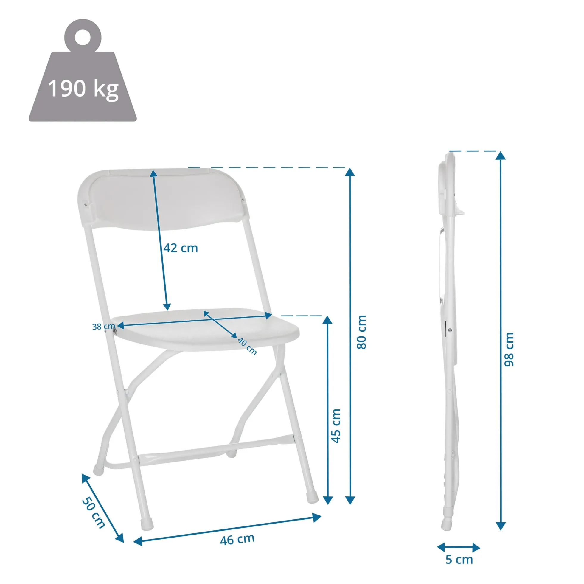 TUDELA XXL W | Belastbar bis 190 kg - Outdoor Stuhl Weiß