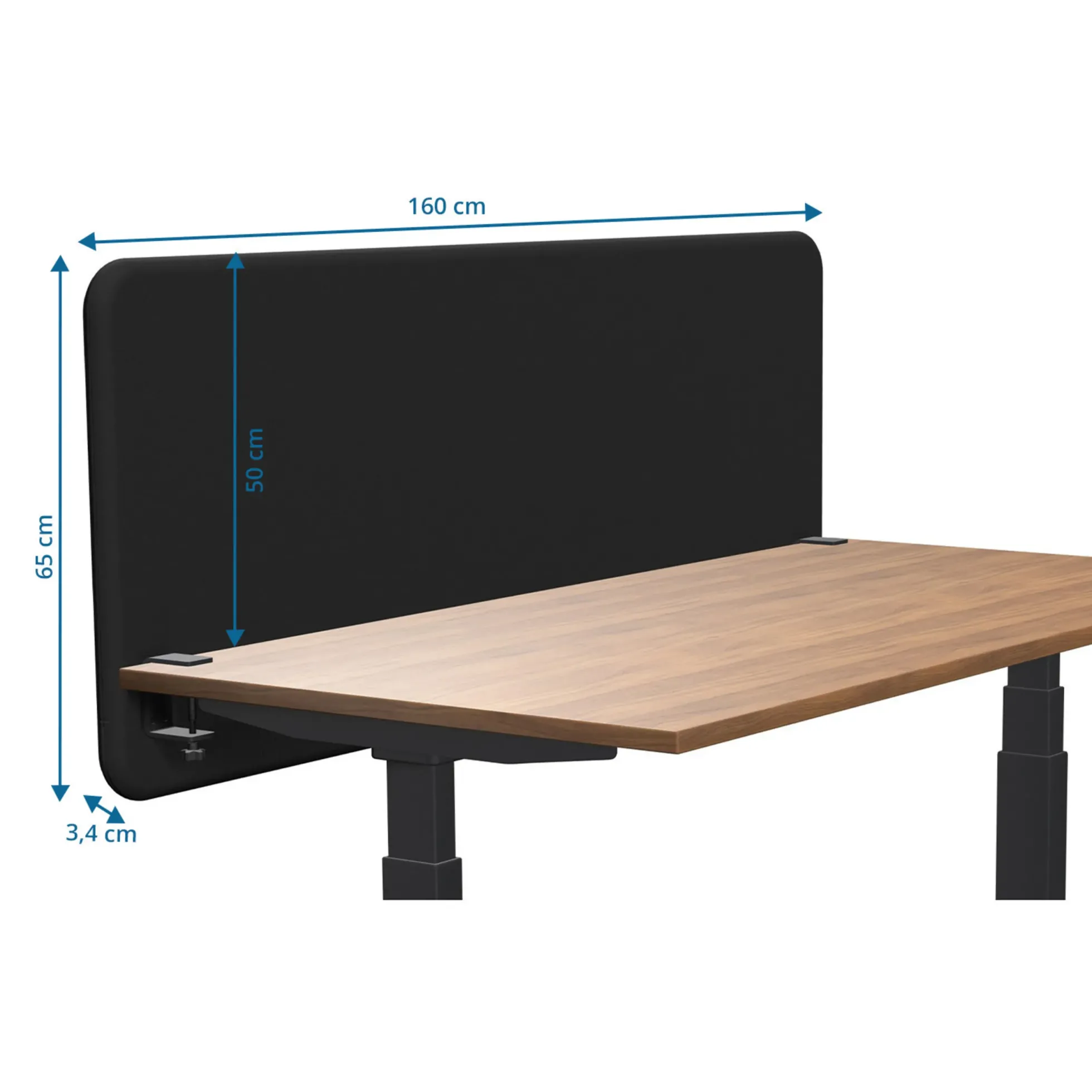 Tystiq | 160 cm (L) - Tischtrennwand Graphit/Schwarz