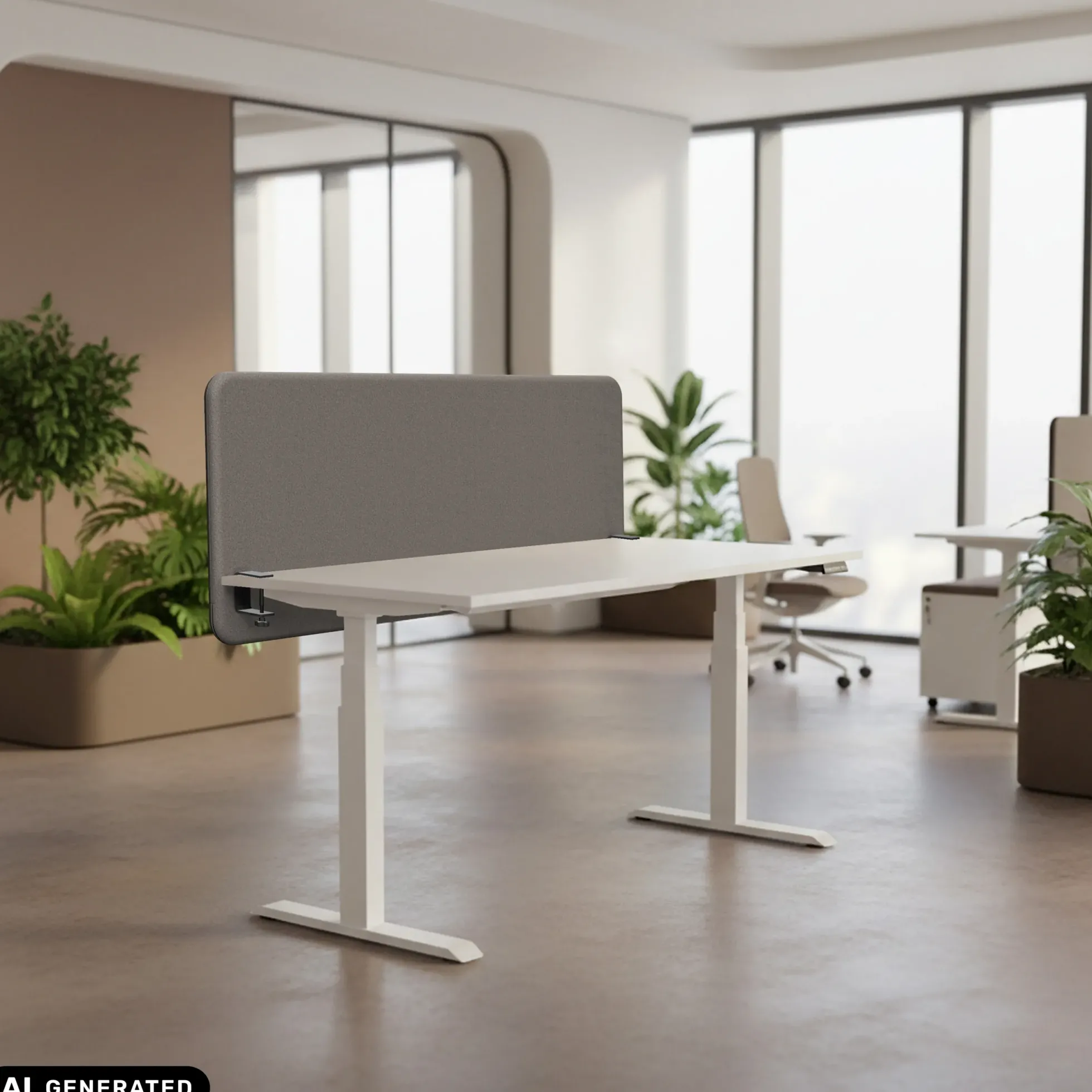 Tystiq | 160 cm (L) - Tischtrennwand Granitgrau/Schwarz