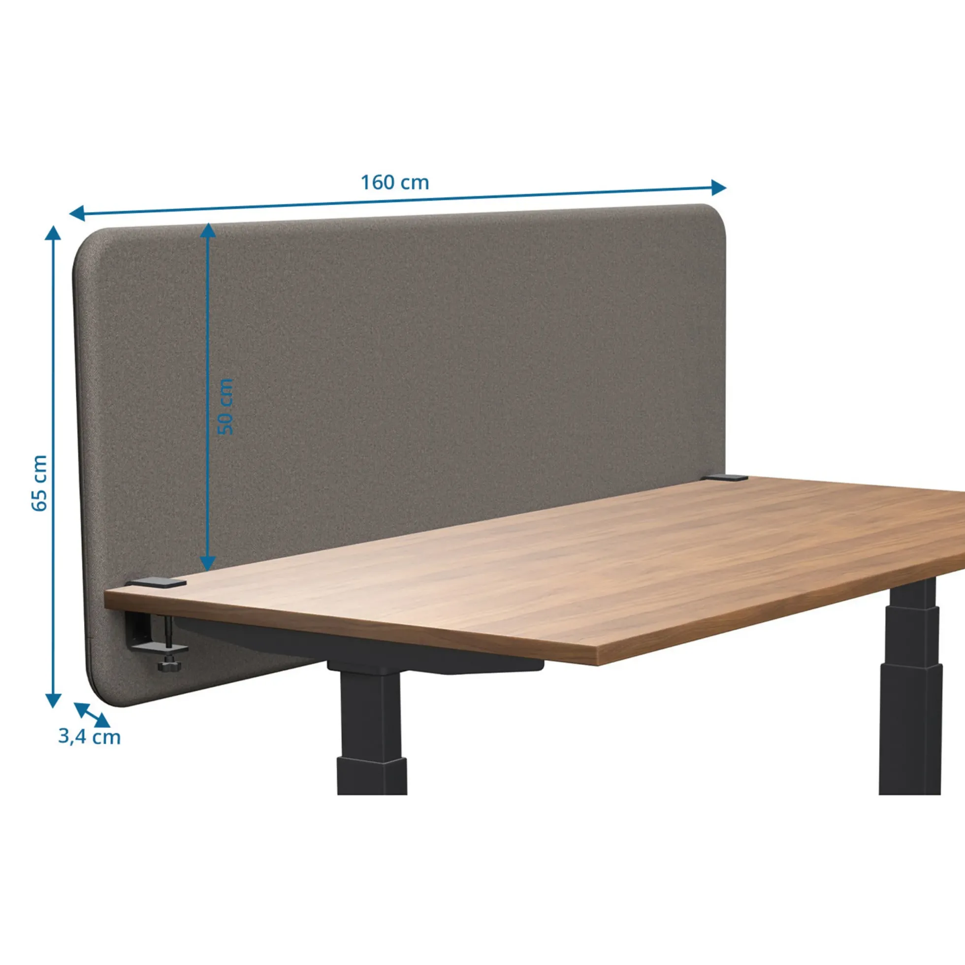 Tystiq | 160 cm (L) - Tischtrennwand Granitgrau/Schwarz
