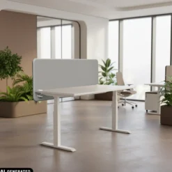 Tystiq | 160 cm (L) - Tischtrennwand Hellgrau/Weiß