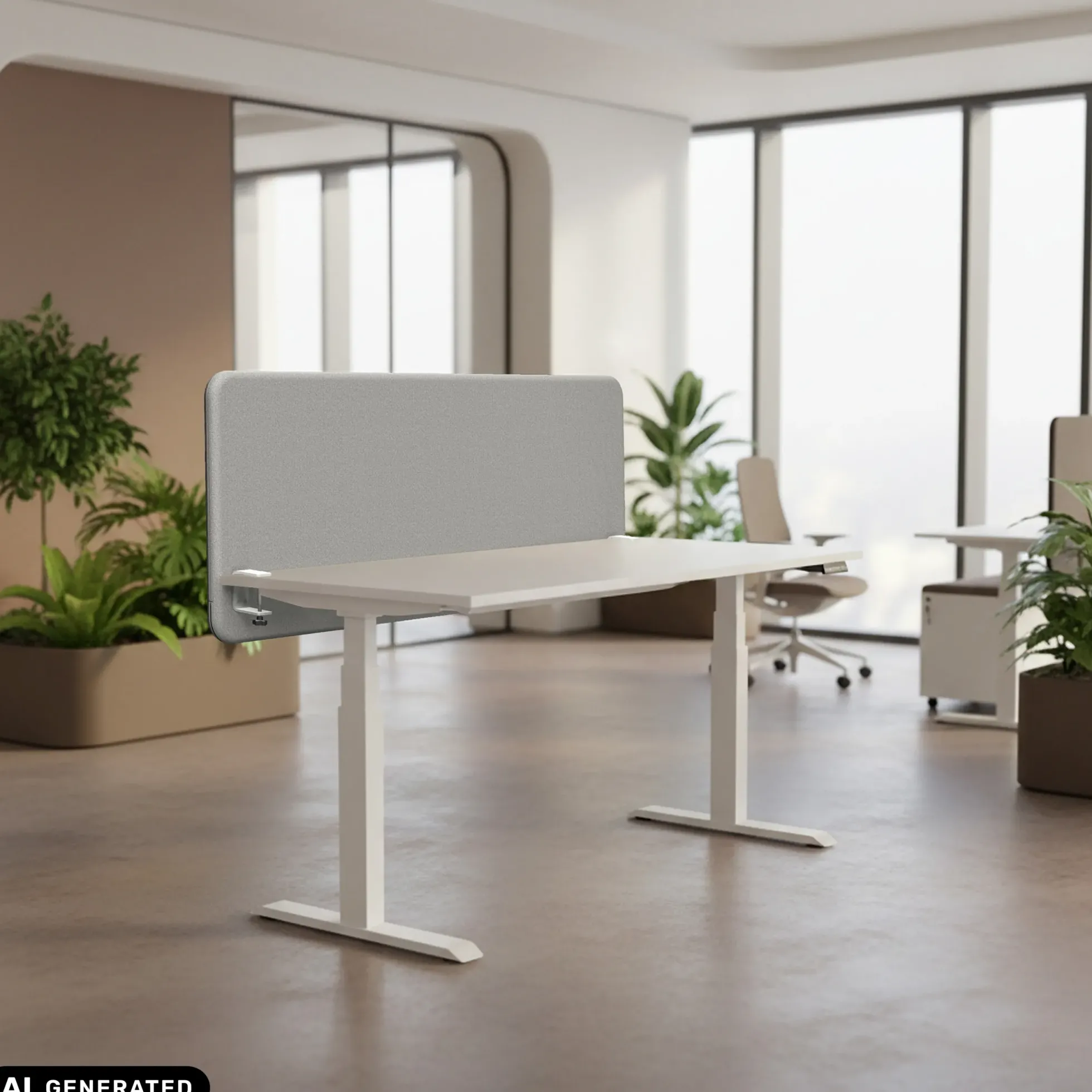 Tystiq | 160 cm (L) - Tischtrennwand Hellgrau/Weiß