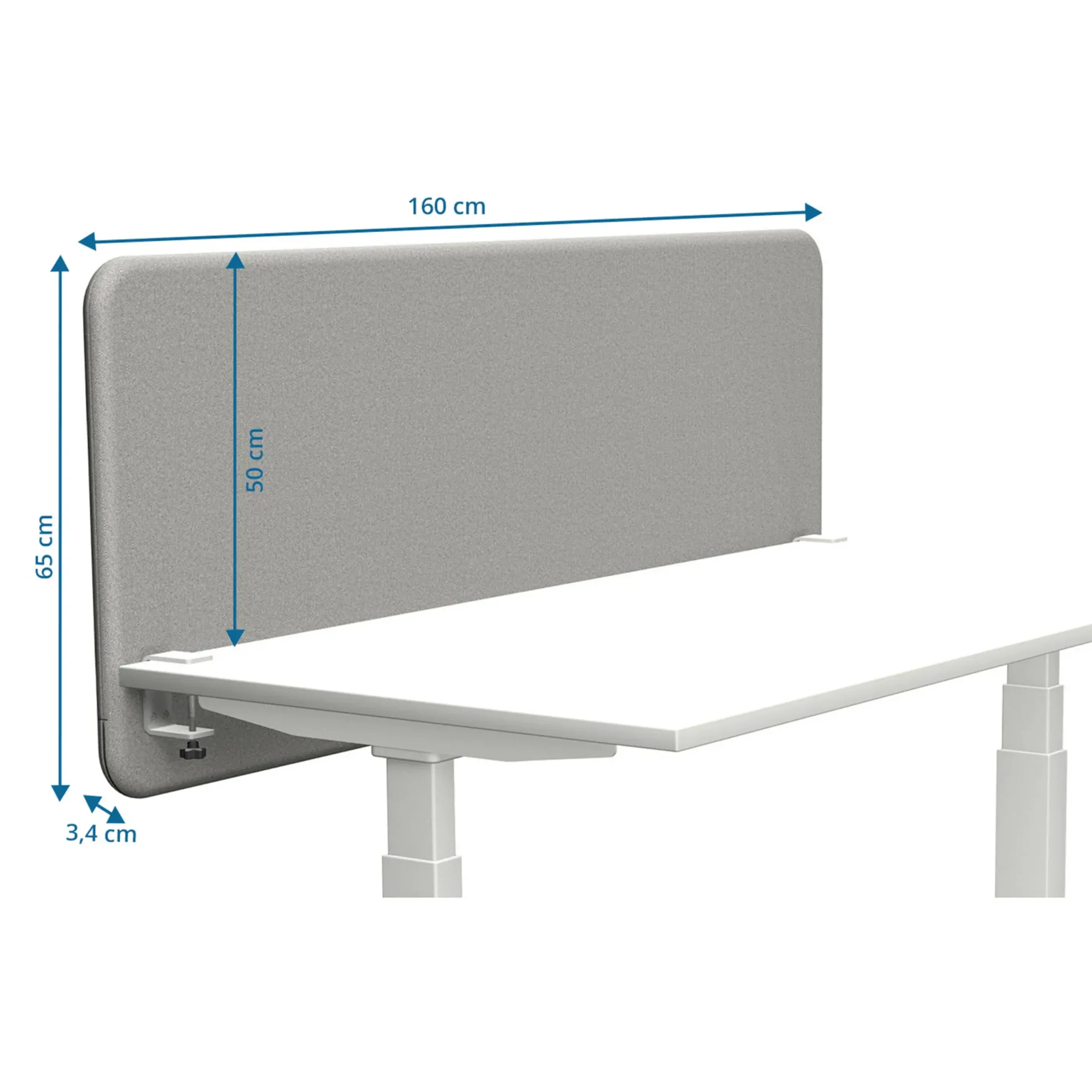 Tystiq | 160 cm (L) - Tischtrennwand Hellgrau/Weiß