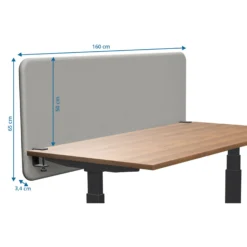 Tystiq | 160 cm (L) - Tischtrennwand Hellgrau/Schwarz
