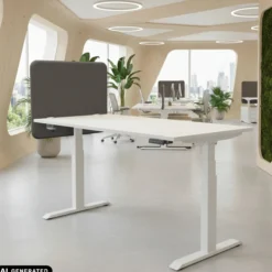 Tystiq | 80 cm (S) - Tischtrennwand Granitgrau/Weiß