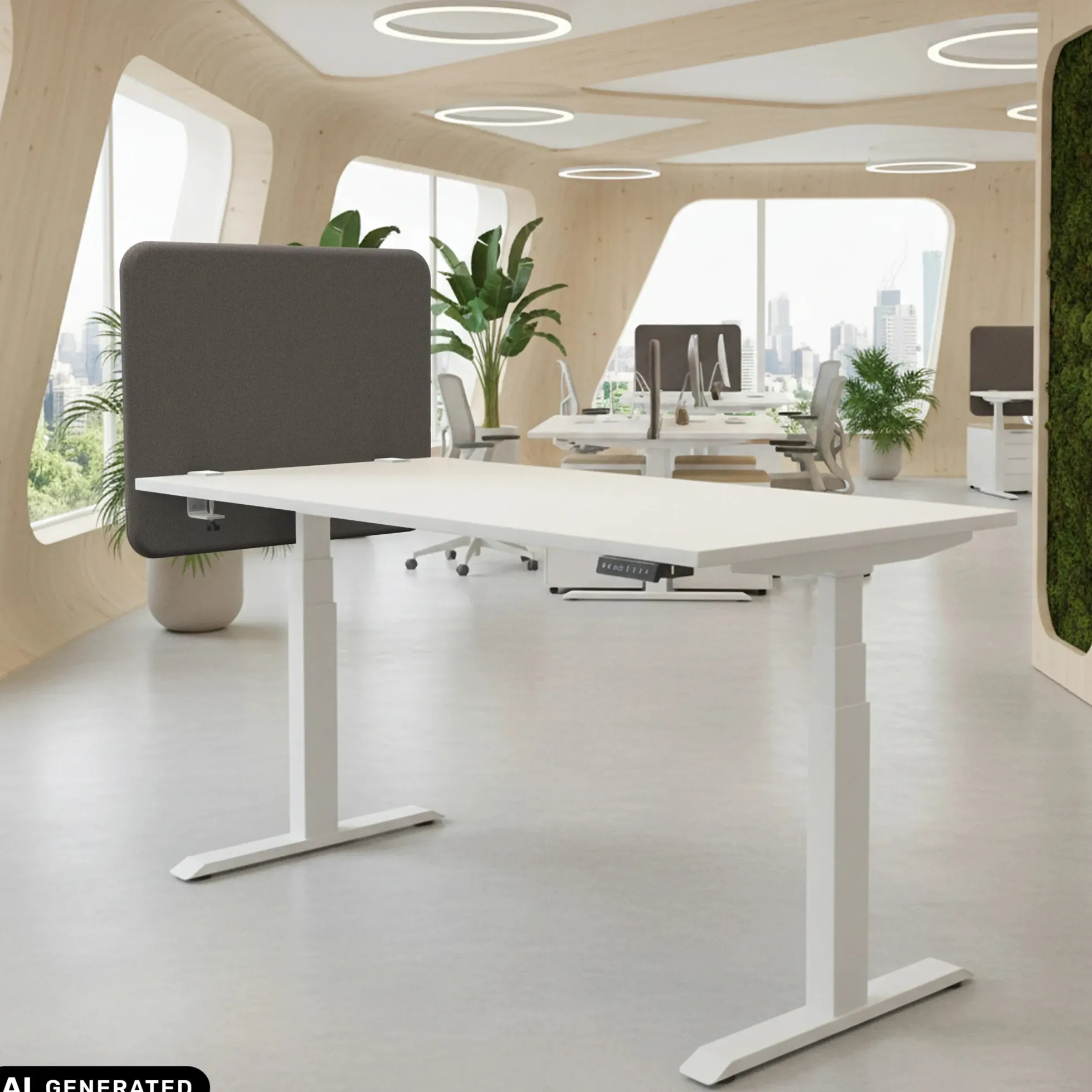 Tystiq | 80 cm (S) - Tischtrennwand Granitgrau/Weiß