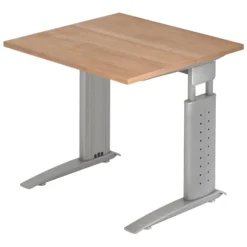 UNDA 8 S | Schreibtisch 80 x 80 höhenverstellbar Nussbaum/Silber