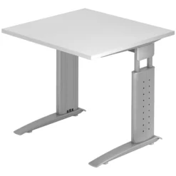 UNDA 8 S | Schreibtisch 80 x 80 höhenverstellbar Weiß/Silber