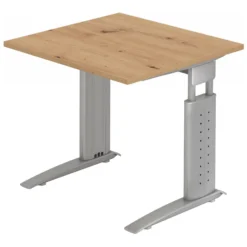 UNDA 8 S | Schreibtisch 80 x 80 höhenverstellbar Asteiche/Silber
