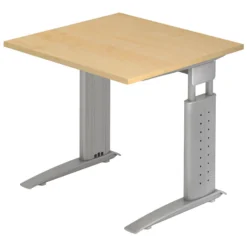 UNDA 8 S | Schreibtisch 80 x 80 höhenverstellbar Ahorn/Silber