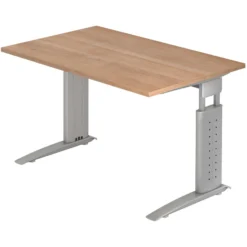 UNDA 12 S | Schreibtisch 120 x 80 höhenverstellbar Nussbaum/Silber