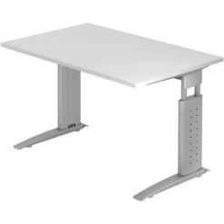 UNDA 12 S | Schreibtisch 120 x 80 höhenverstellbar Weiß/Silber