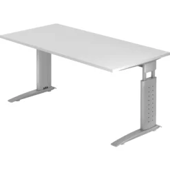 UNDA 16 S | Schreibtisch 160 x 80 höhenverstellbar Weiß/Silber