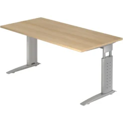 UNDA 16 S | Schreibtisch 160 x 80 höhenverstellbar Eiche/Silber